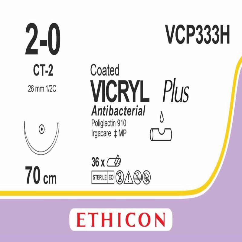 VICRYL PLUS фіолетовий 70см M3 USP2/0 одна голка CT-2, тип колюча Taper Point, 26мм, 1/2 кола